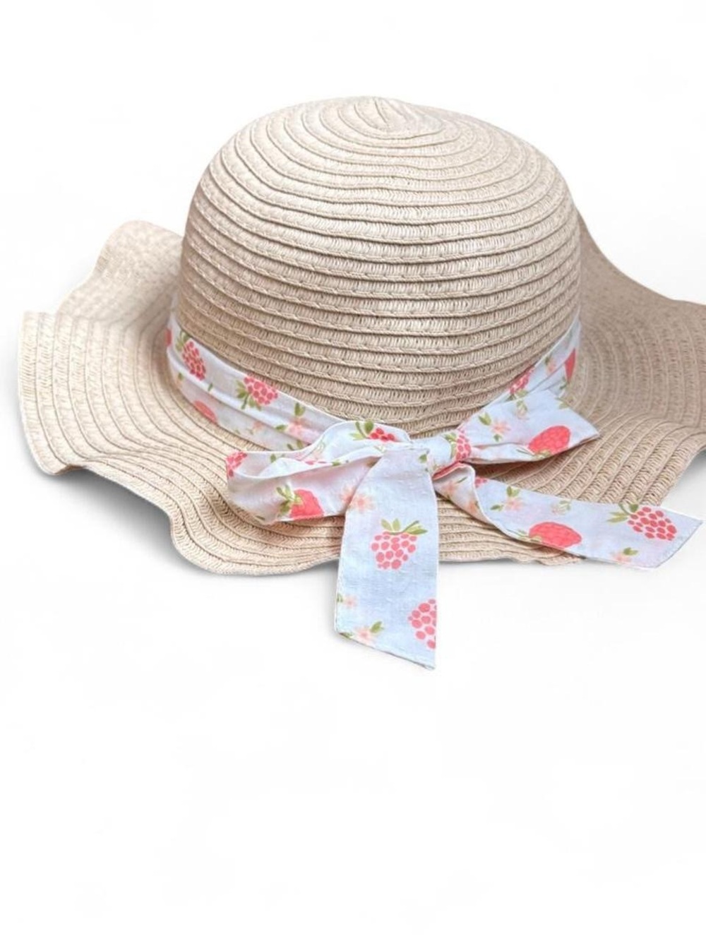 Kids Straw Sun Hat with Strawberry Ribbon Bow